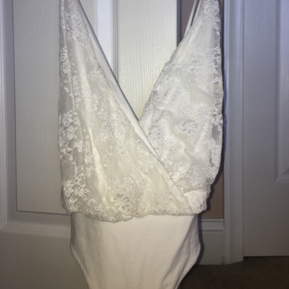 White floral bodysuit with criss cross back