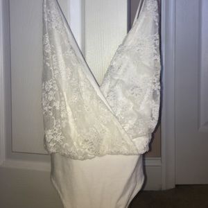 White floral bodysuit with criss cross back