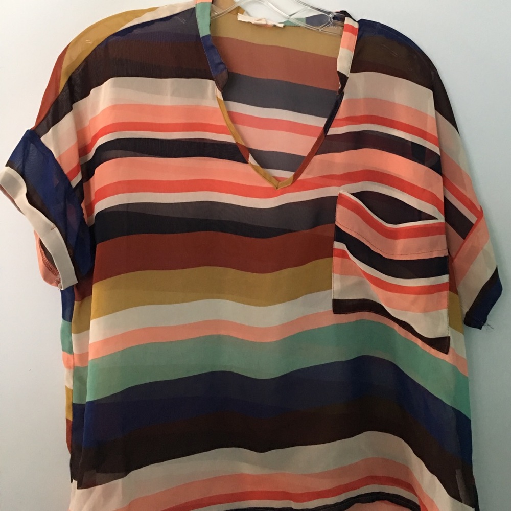 Striped sheer Short sleeve blouse