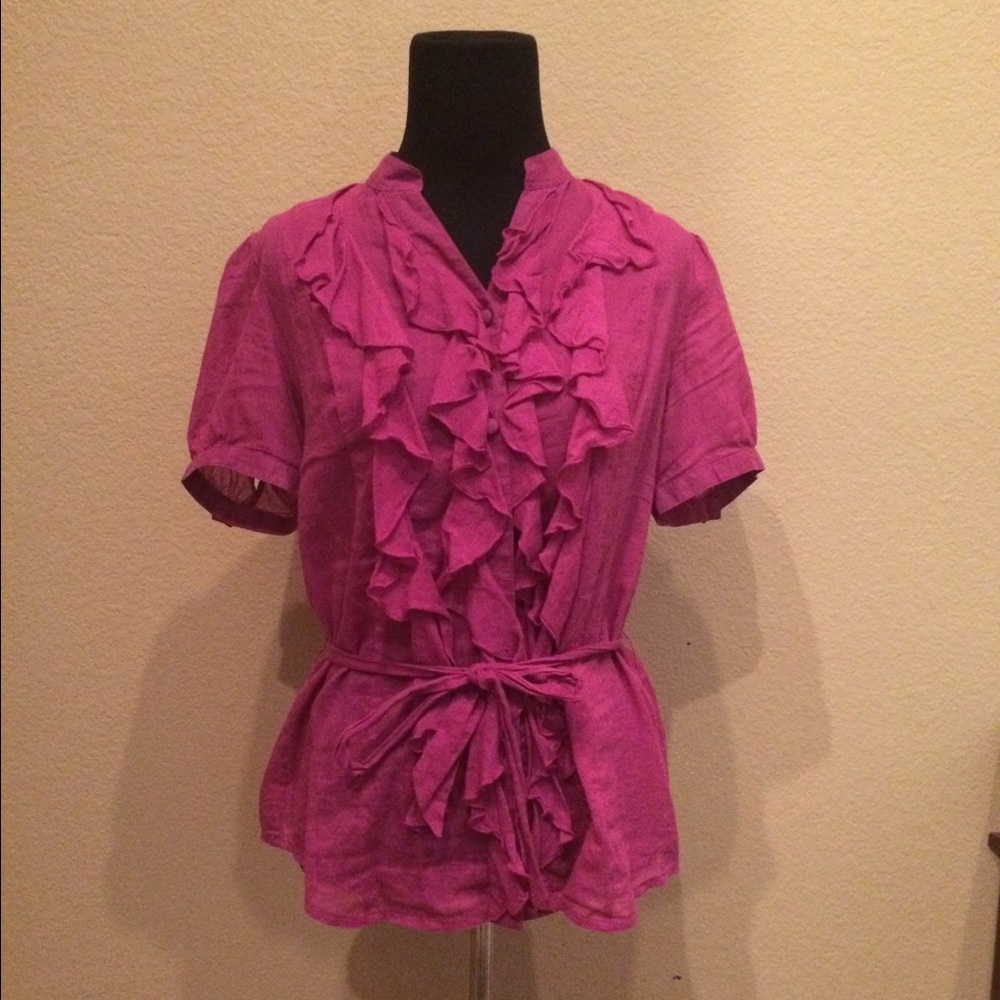 ⚡️FOSSIL Cranberry button down heavily ruffled top