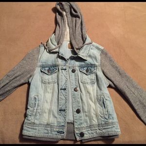 Hooded jean jacket.