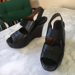 Marni Black Leather Wedge Heels Platform Sandals