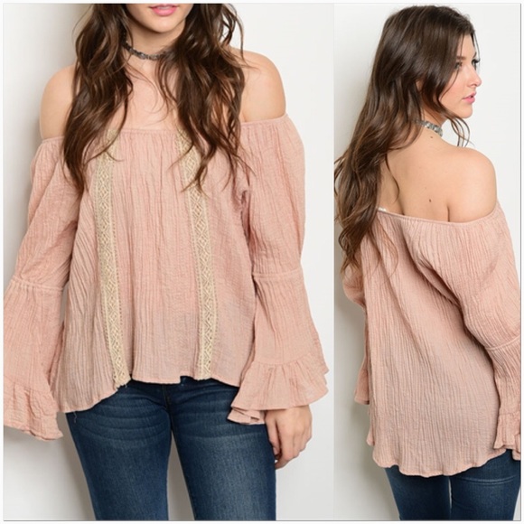 Blush Off-Shoulder Top w/ Crochet Detail - Picture 2 of 2