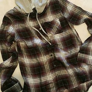 Rue 21 button up plaid shirt with hood size M