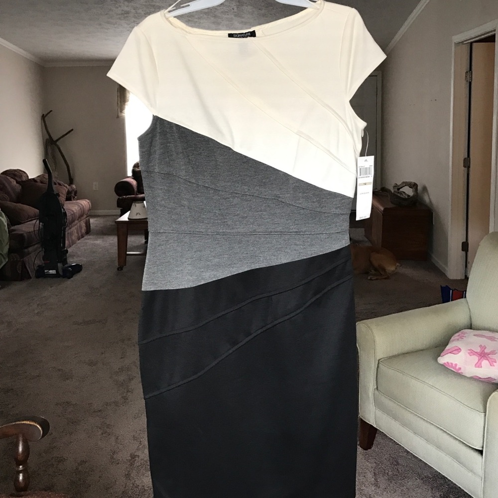 Timeless Mini Dress In Cream Gray and Black