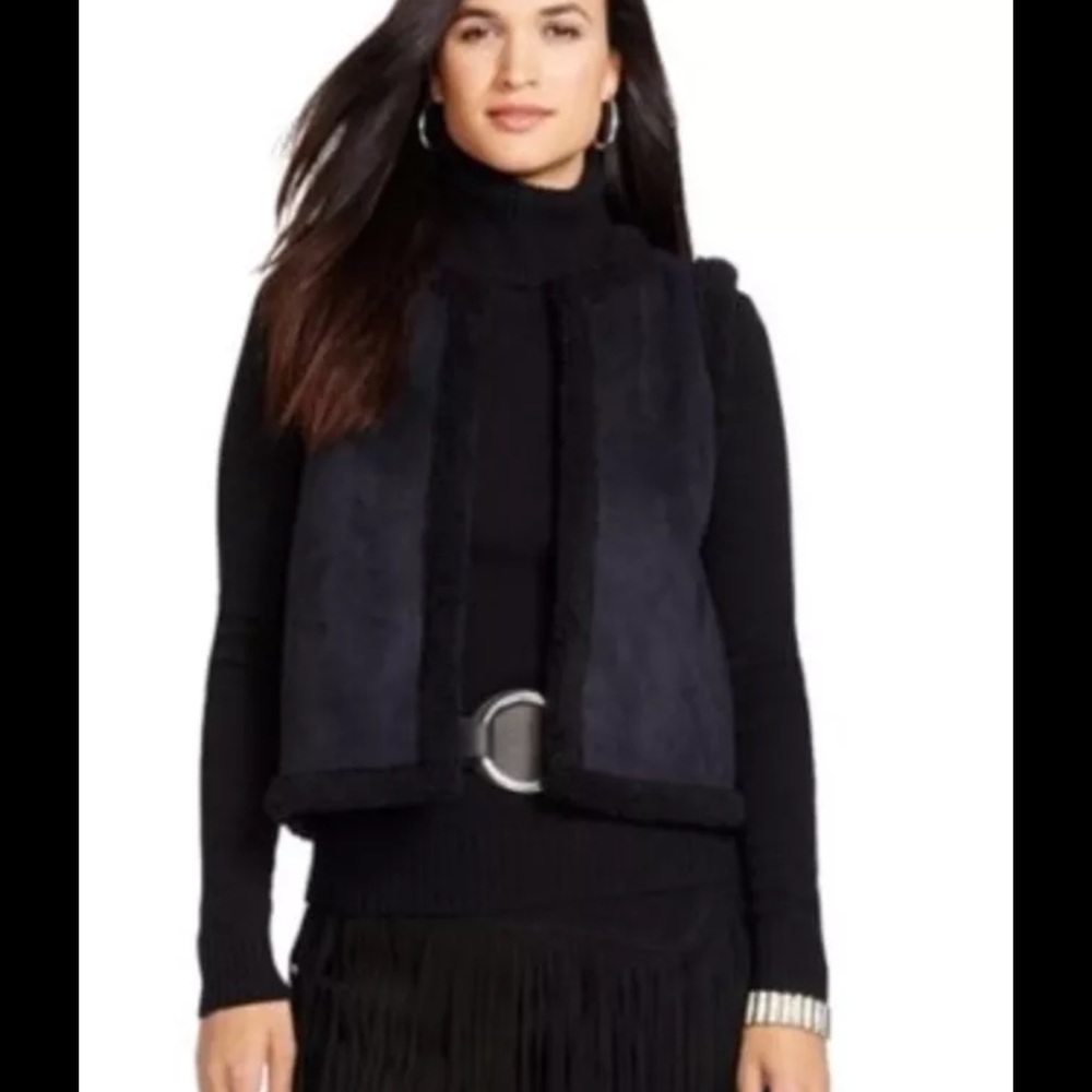 *SOLD* RALPH LAUREN BLACK FAUX SHEARLING FUR VEST JACKET