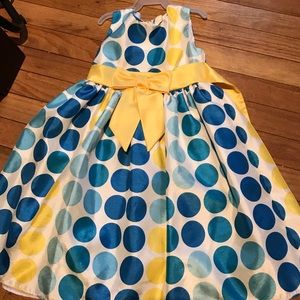 Girls blue and yellow polka dotted dress
