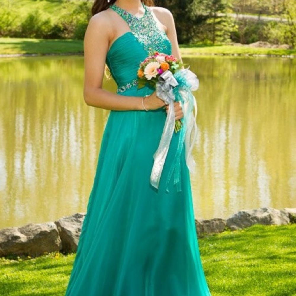 Stunning teal embellished prom dress