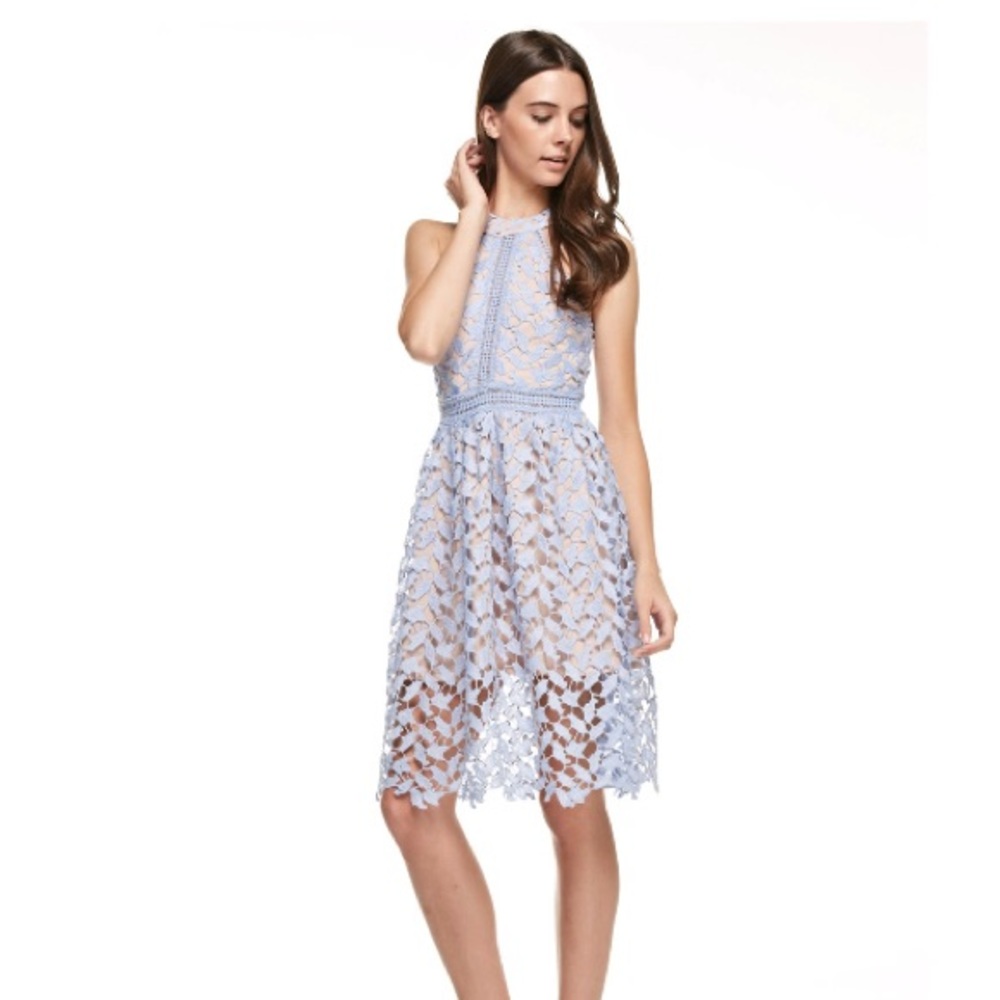 Lovely lilac crochet lace midi halter dress