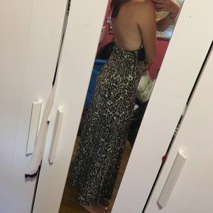 Cheetah print plung v line maxi dress