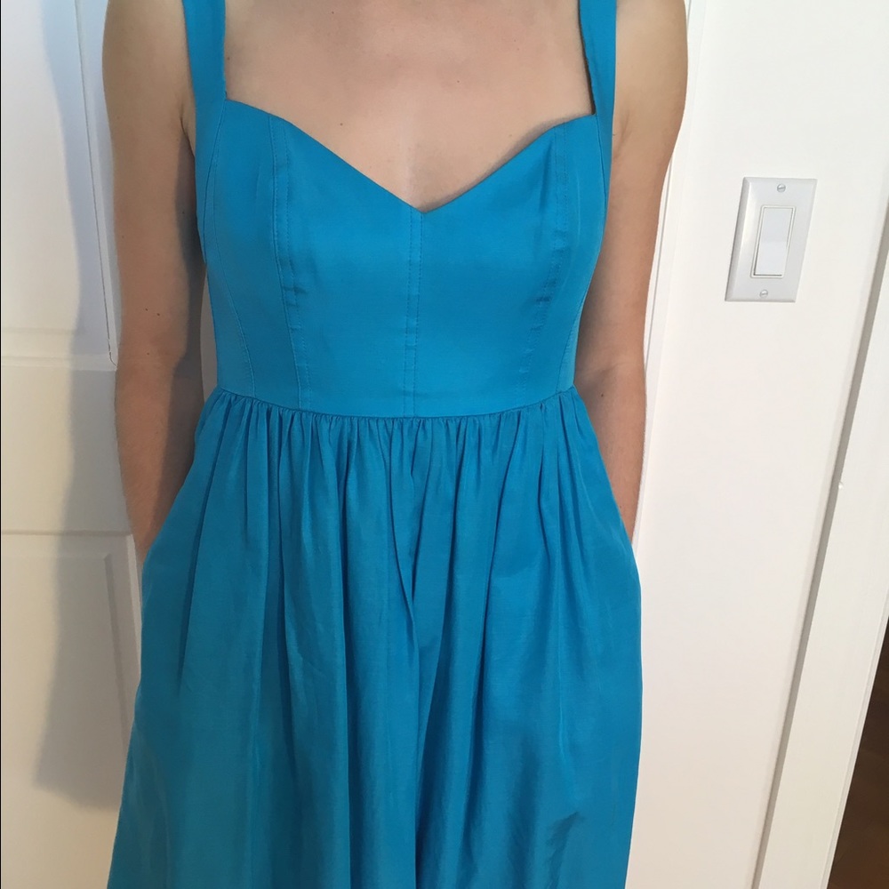 Turquoise Blue Silk Ali Ro Corset Dress