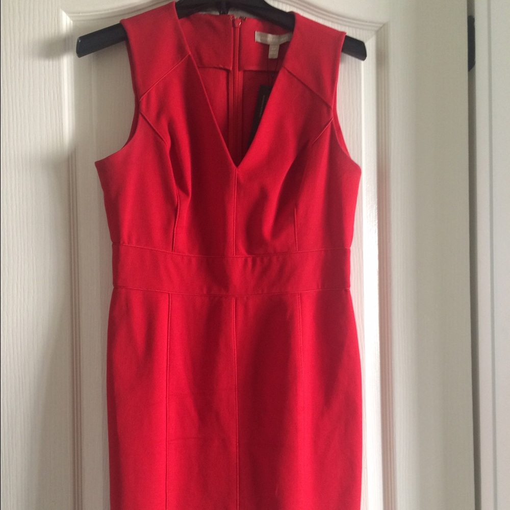 Red V neck tight work or play dress