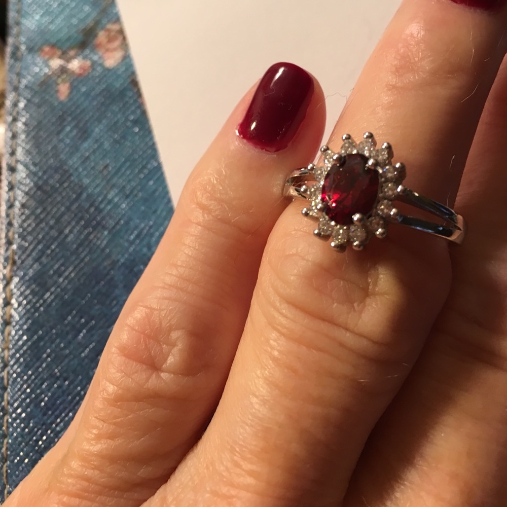 Garnet and rhinestone ring