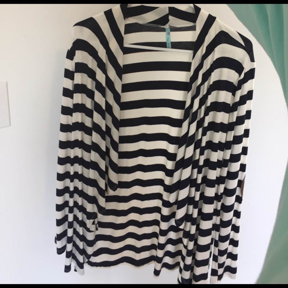 The Pink Boutique Striped cardigan w/ suede elbows