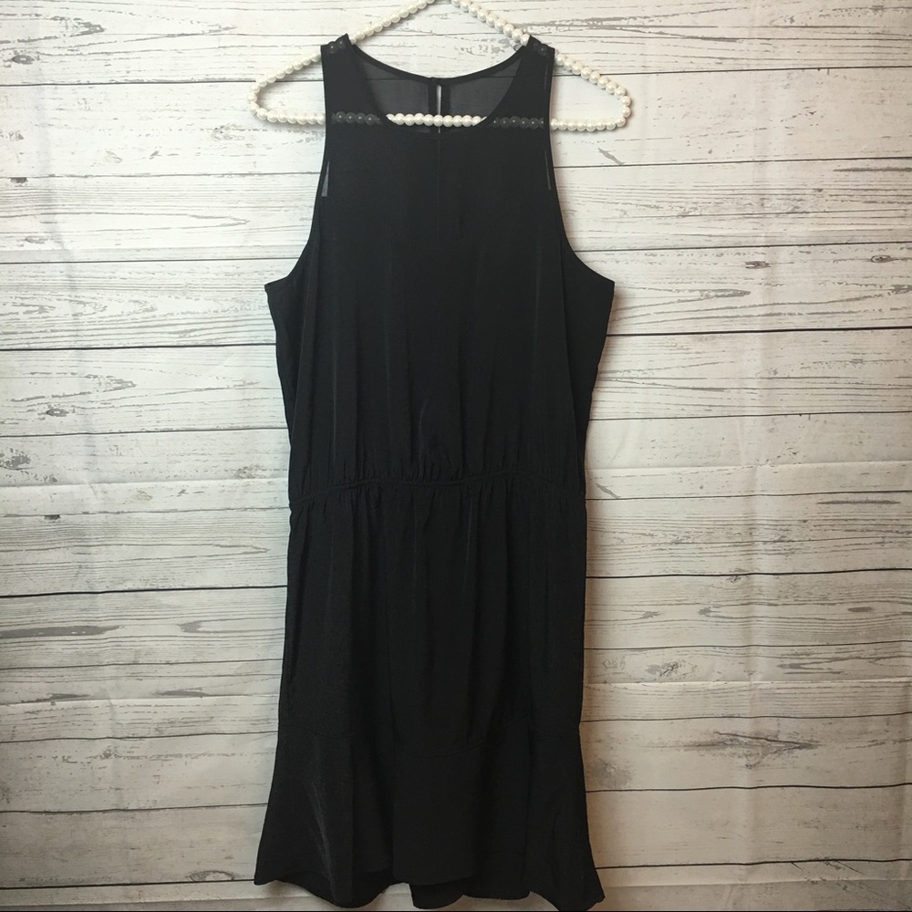 Express black sleeveless with sheer neckline dress