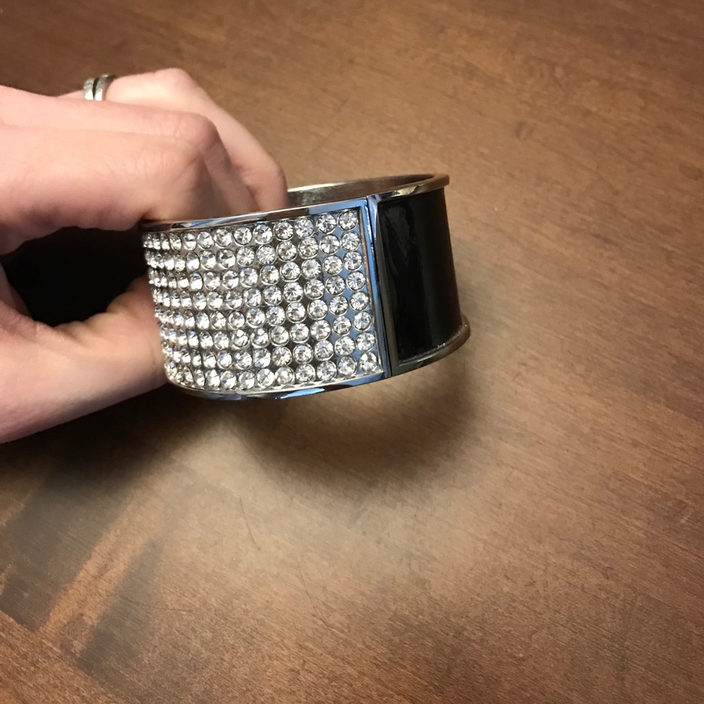 Rhinestone and Black Cuff Bracelet