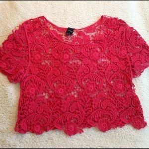 Coral Lace Crop-Top