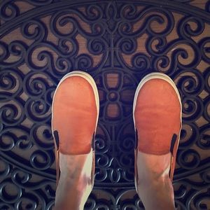 Orange. Sneakers. Suede