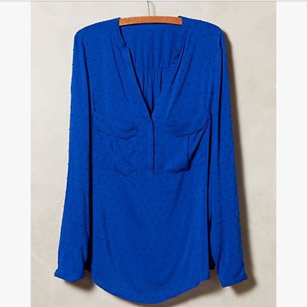 Anthropologie Maeve Blouse Mainstay Henley BLUE 4P