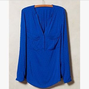 Anthropologie Maeve Blouse Mainstay Henley BLUE 4P