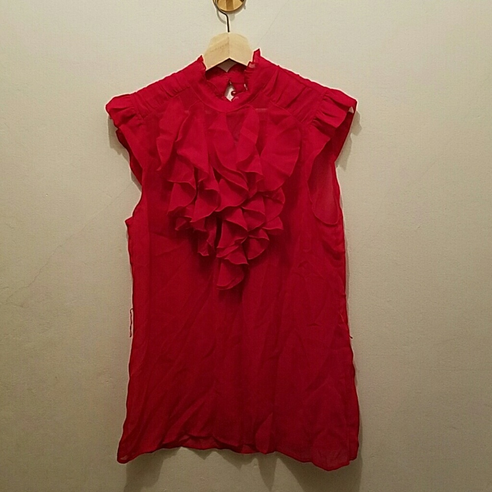 Charlotte Russe Red Sheer Ruffle Top. Size large
