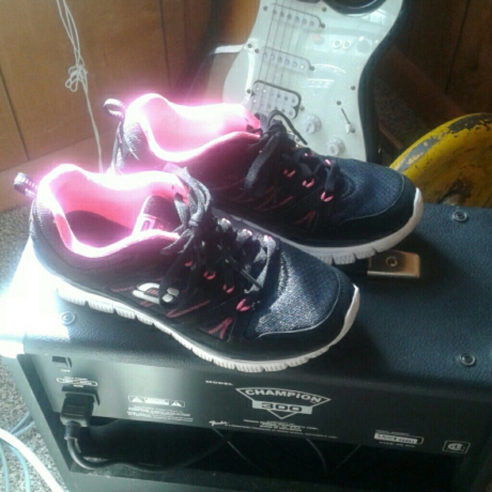 Sketcher pink and black shoes!
