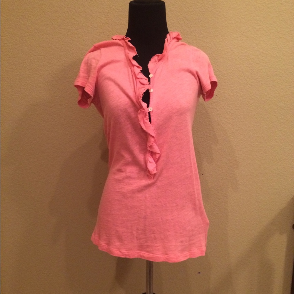 ⚡️J CREW pink ruffle and button top