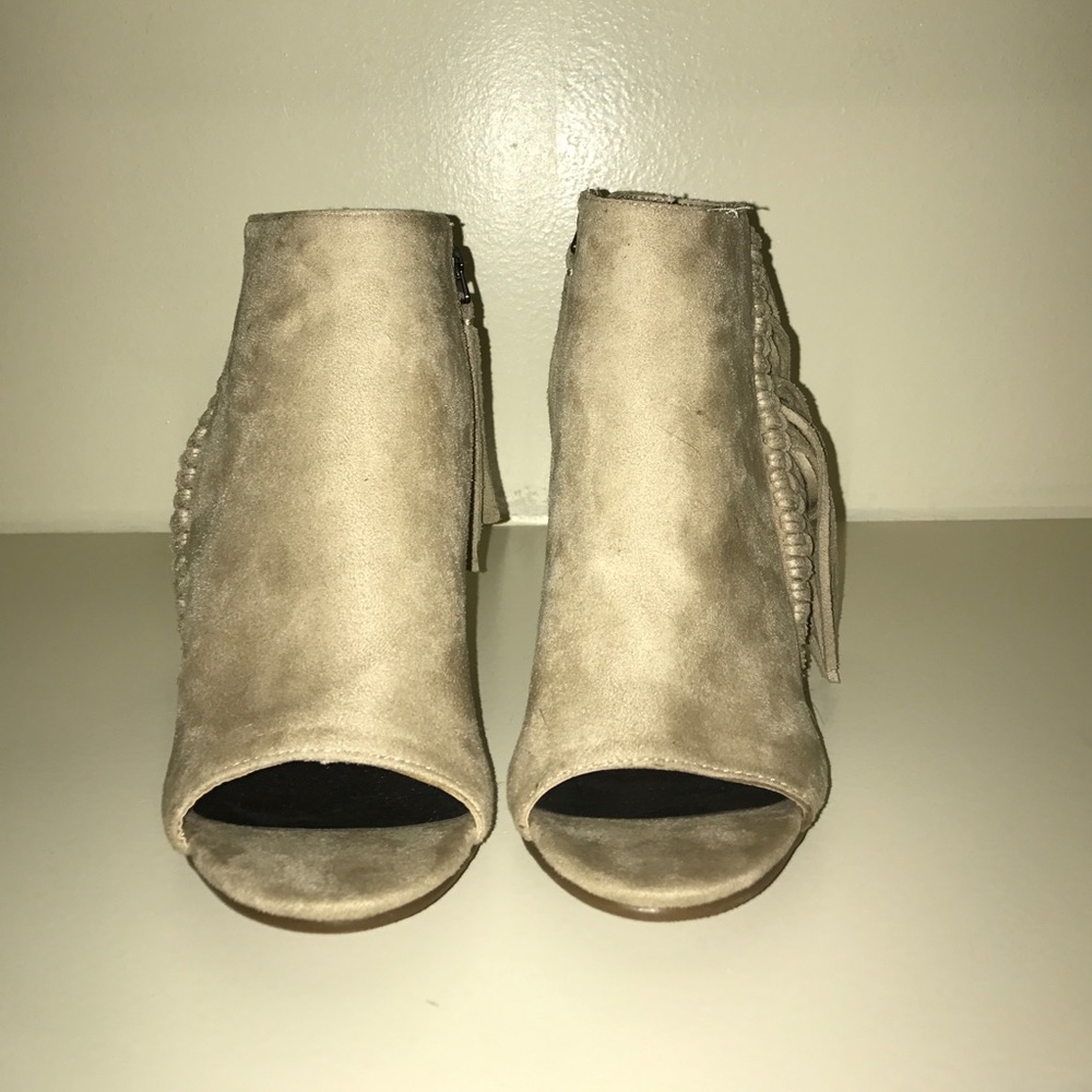 Open toed fringe booties