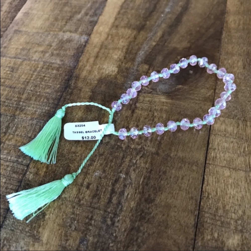 Green tassel adjustable bracelet