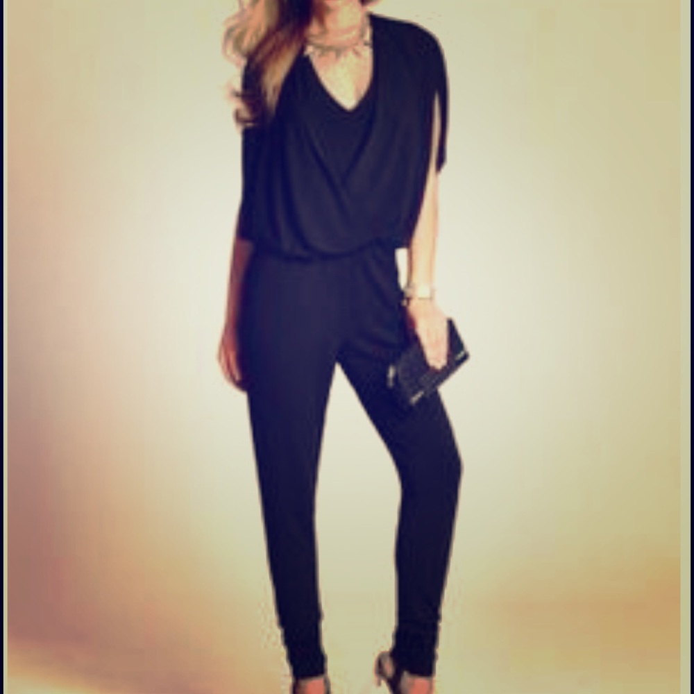 GUESS Black Draped Cutout Open Back Jumpsuit sz M