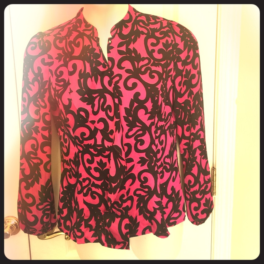 Worthington pink black bold career top women long