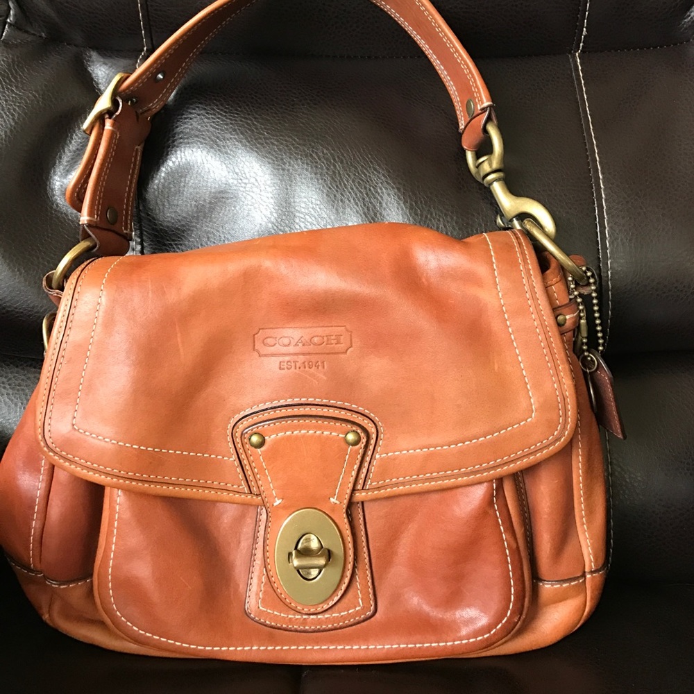 Brown leather coach purse