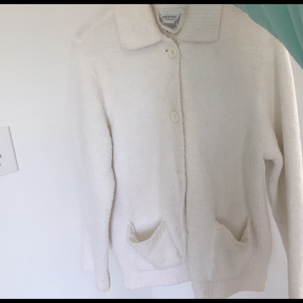 Nordstrom white fuzzy button up jacket