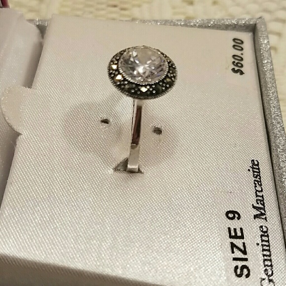 Silver Luxuries Silver Plate Round Cubic Zirconia with Marcasite Accents Ring - Picture 2 of 5