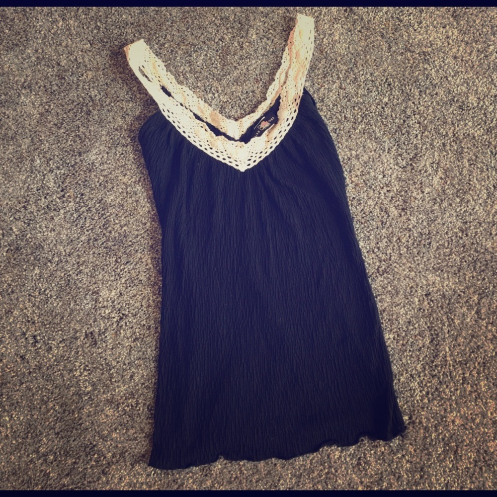 Black tank top with lace detailing.