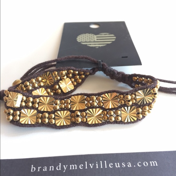 Adjustable corded gold beaded bracelet - Picture 2 of 3