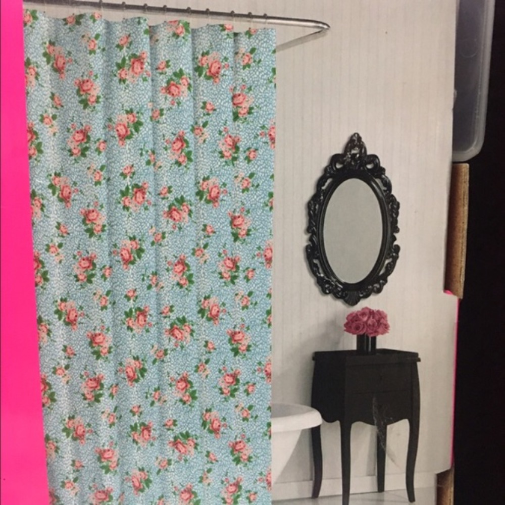 Betsey Johnson leopard floral shower curtain blue - Picture 3 of 4