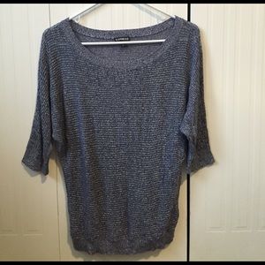 Blue and white speckled, loose fitting sweater
