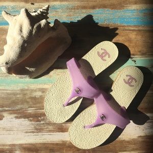 CHANEL purple thong sandals