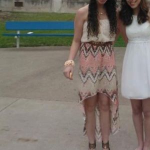 Strapless High Low Chevron dress with belt