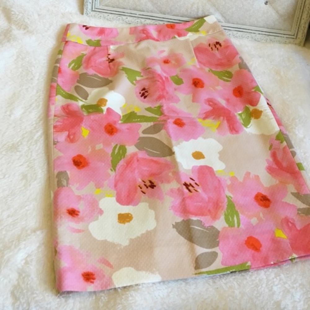 J. Crew Floral Watercolor Pencil Skirt