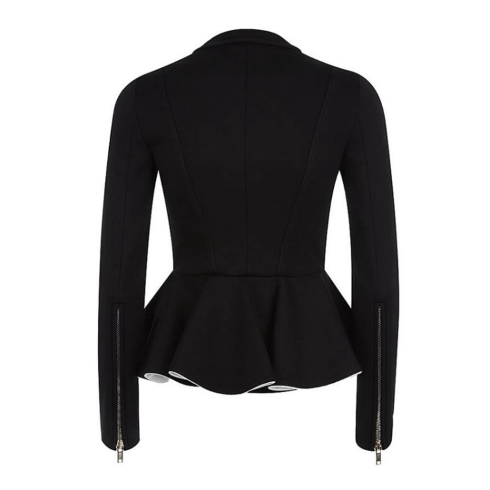 Contrast Ruffle Jacket in White & Black Stretch - Picture 2 of 4