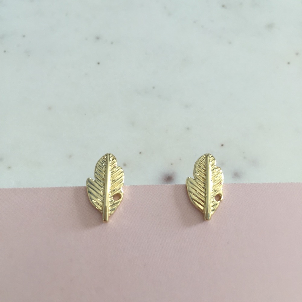 "Ava" Earrings || Gold Leaf/Feather Studs - Picture 3 of 9