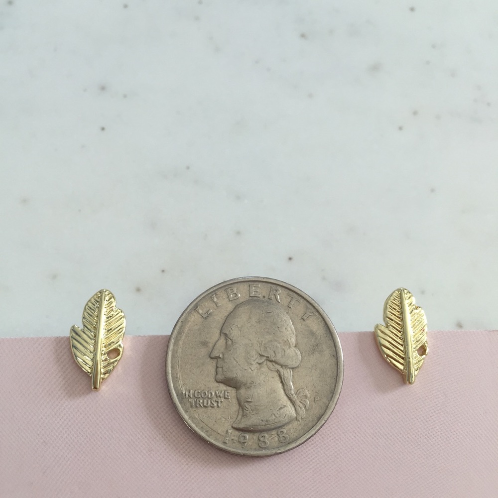 "Ava" Earrings || Gold Leaf/Feather Studs - Picture 5 of 9