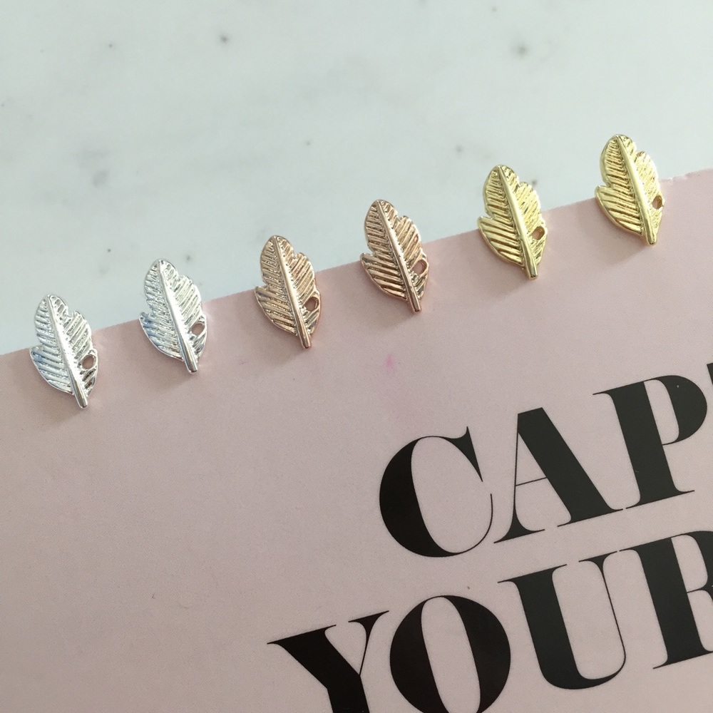 "Ava" Earrings || Gold Leaf/Feather Studs - Picture 6 of 9