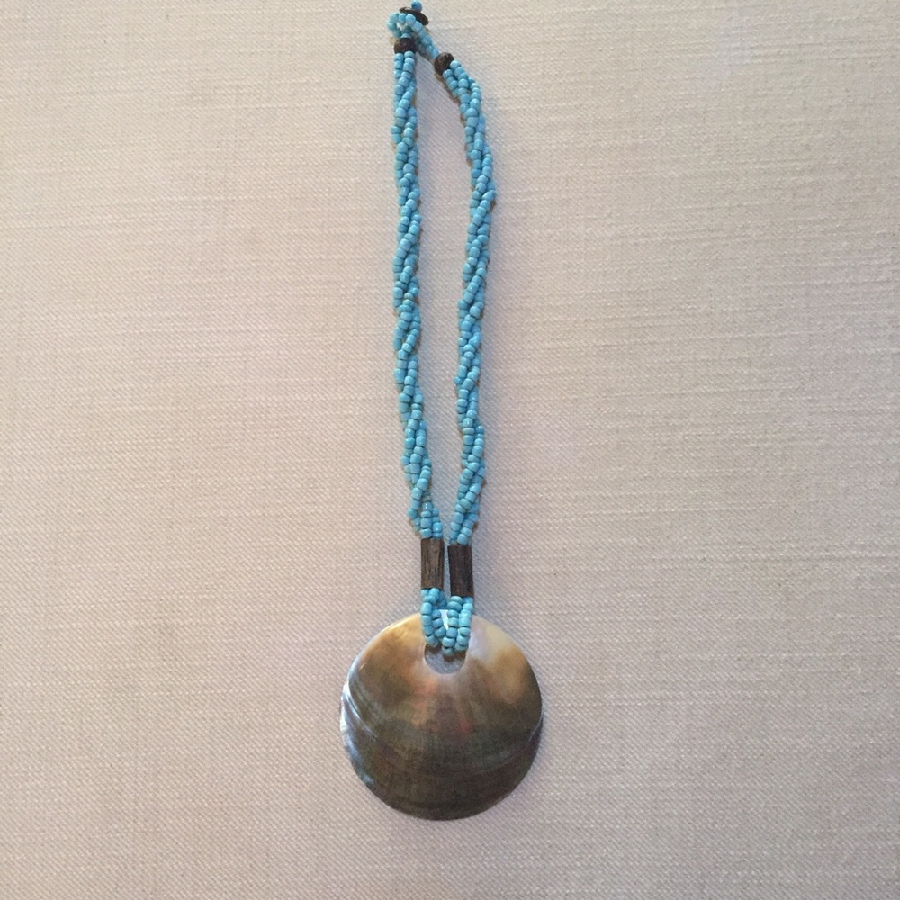 Blue Beaded and Shell Statement Necklace