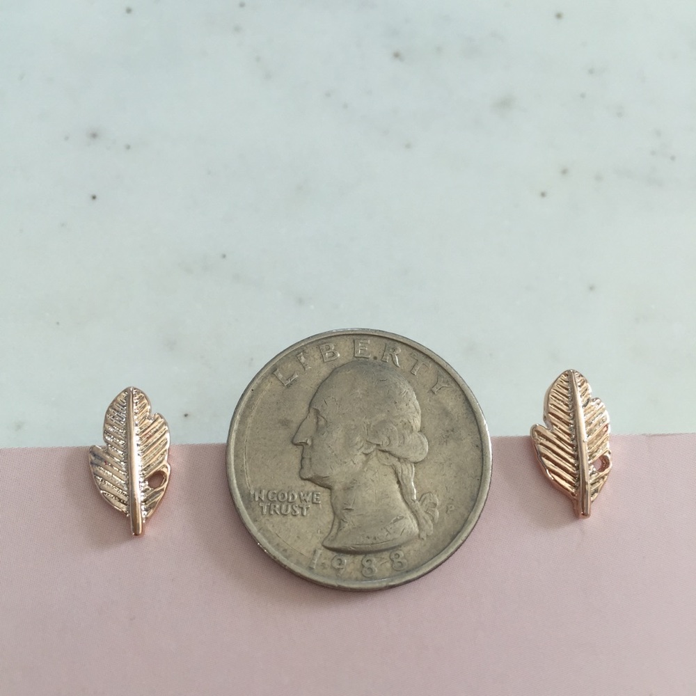 "Ava" Earrings || Rose Gold Leaf/Feather Studs - Picture 5 of 9