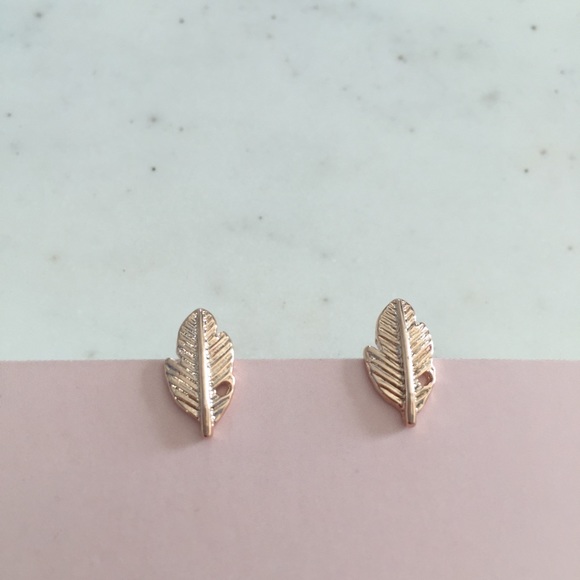 "Ava" Earrings || Rose Gold Leaf/Feather Studs - Picture 3 of 9