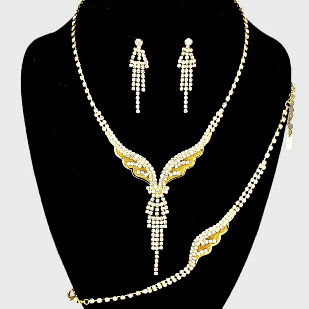 (3) Piece Rhinestone Fringe Necklace Set