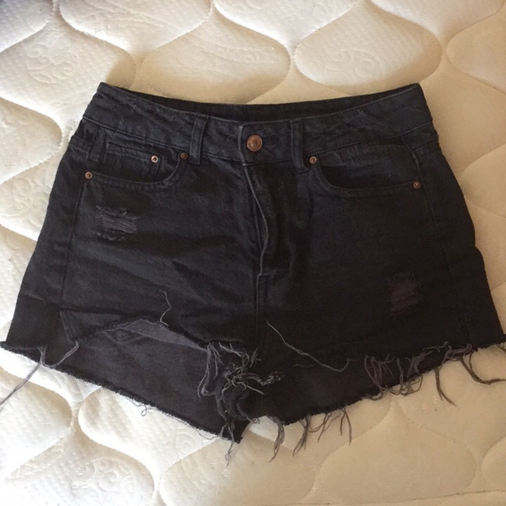 Black high waisted denim shorts